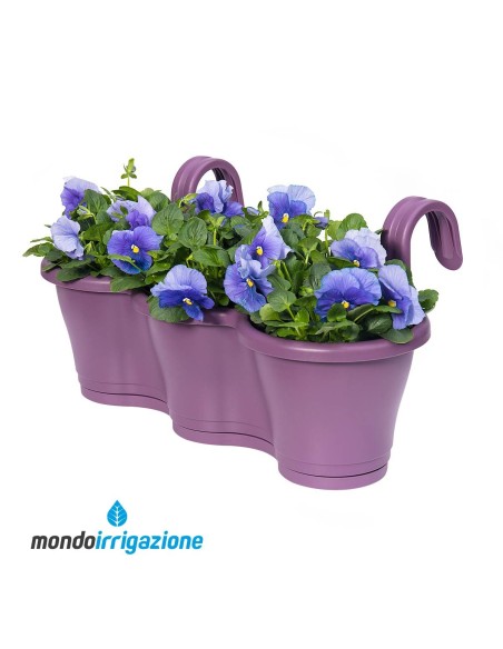 Vaso da Ringhiera Fioriera - Elho Corsica Easy Hanger Trio 53cm - Cherry Red - con fiori