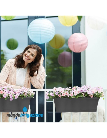 Vaso da Ringhiera Fioriera - Elho Corsica Easy Hanger Trio 53cm - Anthracite - Su balcone terrazzo