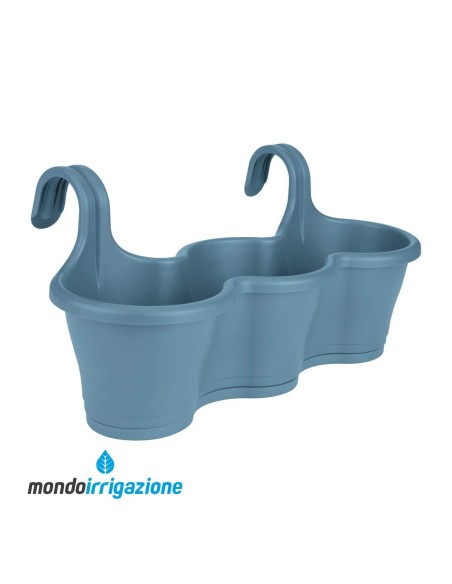 Vaso da Ringhiera Fioriera - Elho Corsica Easy Hanger Trio 53cm - Vintage Blue - per balconi e terrazzi