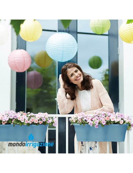 Vaso da Ringhiera Fioriera - Elho Corsica Easy Hanger Trio 53cm - Vintage Blue - per balconi e terrazzi