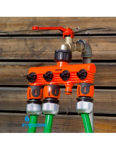 Raccordo rubinetto a 4 uscite Stocker - 1/2" 3/4" - Montato