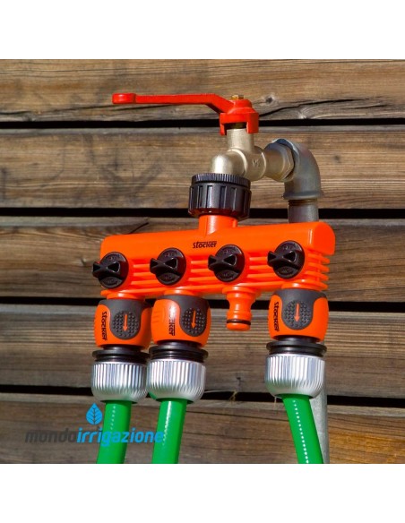 Raccordo rubinetto a 4 uscite Stocker - 1/2" 3/4" - Montato