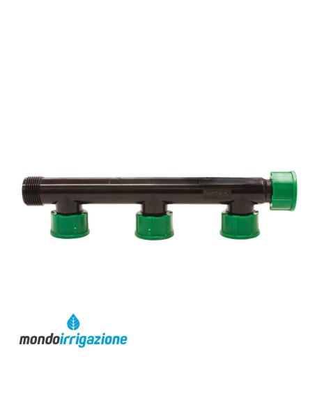 Collettore per elettrovalvole irrigazione a 3 uscite in PVC
