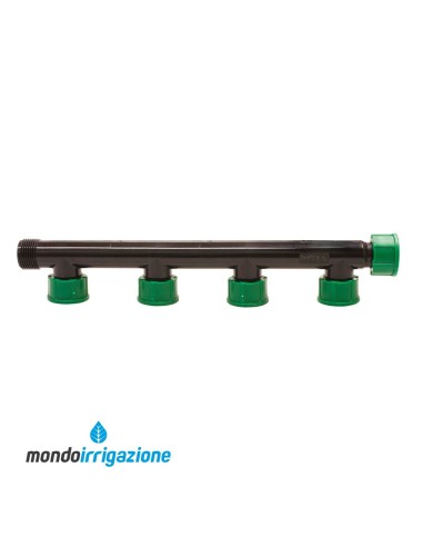 Collettore per elettrovalvole irrigazione a 4 uscite in PVC da 1"