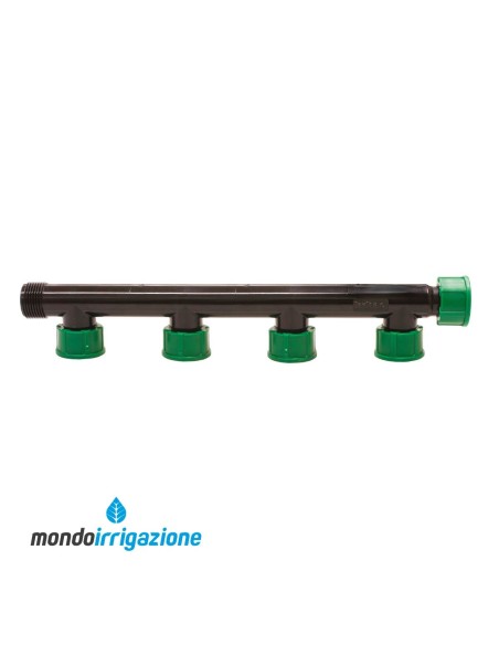 Collettore per elettrovalvole irrigazione a 4 uscite in PVC da 1"